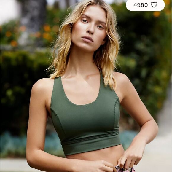 New Free People Synergy Sports Bra Crop Workout Top Green Large - Picture 1 of 7